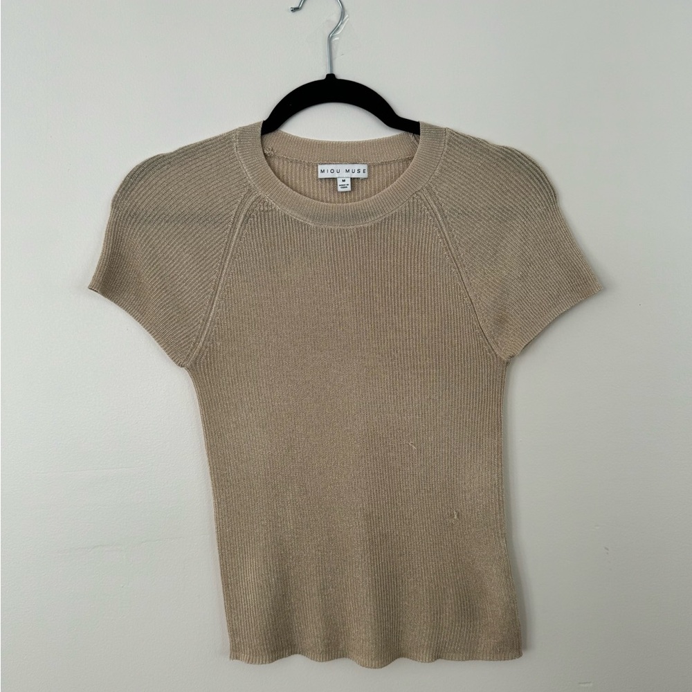 Miou Muse Short Sleeve Gold Sheer Top